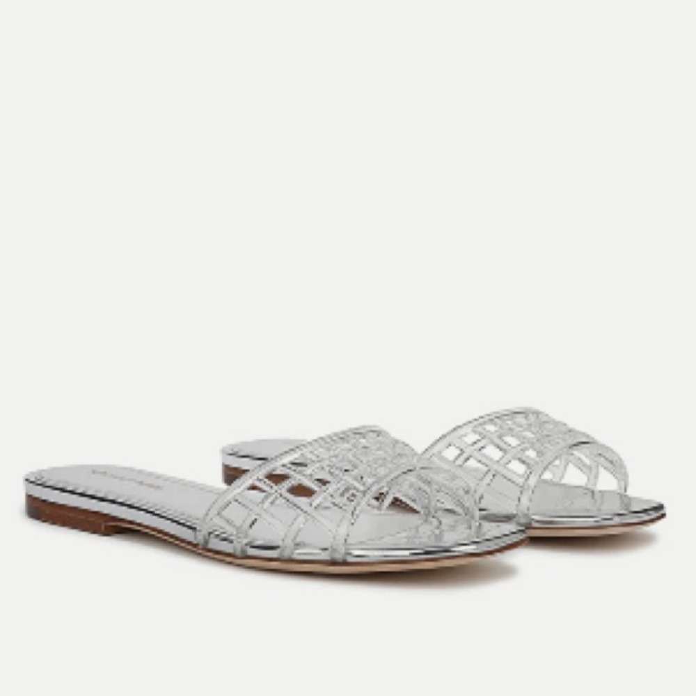 NEW Veronica Beard Maris Silver Metallic Leather Jelly Sandal Spring Size 8